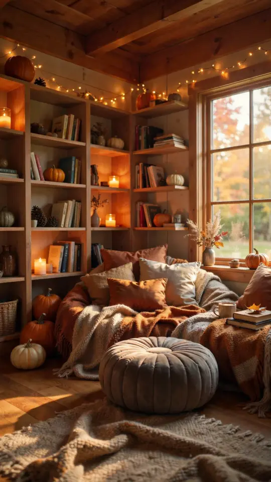 Fall Reading Nook Ideas | Cozy Literary Escape with Candles | Autumn Book Lover Decor