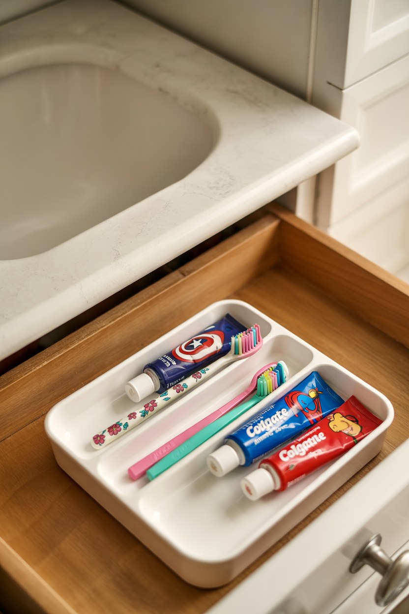 Kids Bathroom Organization Ideas: Toothbrush Storage Drawer Organizer