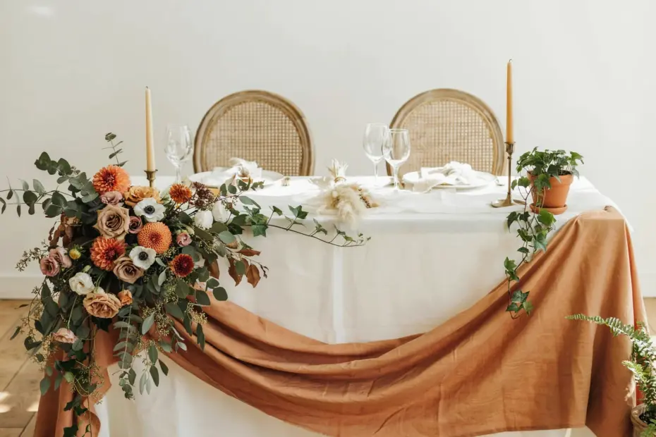 Romantic Sheer Table Runner for Fall | Elegant Autumn Wedding Table Decor | Rustic Seasonal Centerpiece Ideas