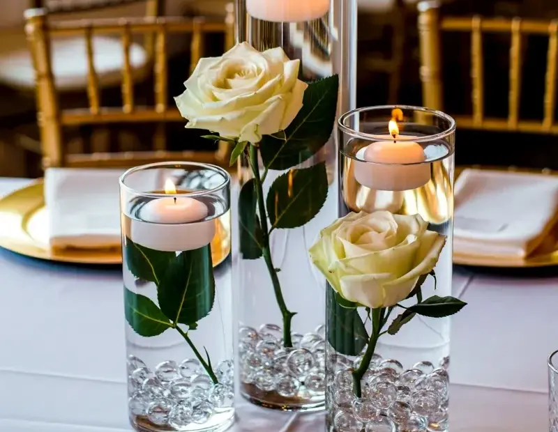 Before & After Wedding Table Centerpiece | Floating Candle & Rose Vases