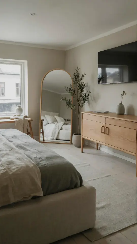 Neutral home decor with a body mirror β my cozy spring bedroom refresh