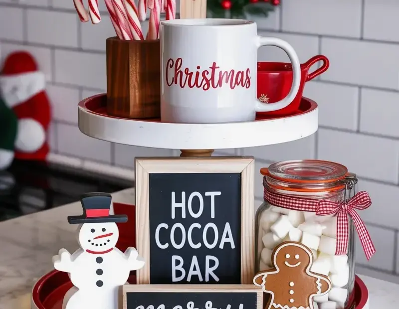 Christmas Hot Cocoa Bar Before & After on a Marble Tiered Tray