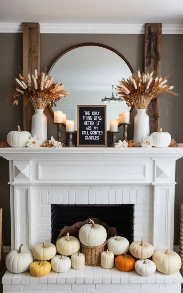 Fall Fireplace Mantel Decor - How to Set Up a White Brick Farmhouse Look