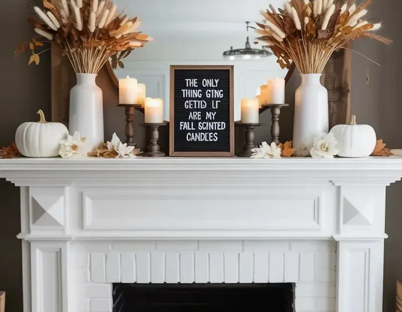 Fall Fireplace Mantel Decor - How to Set Up a White Brick Farmhouse Look
