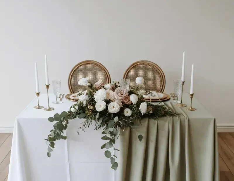 Wedding Table Setting with Rattan Chairs