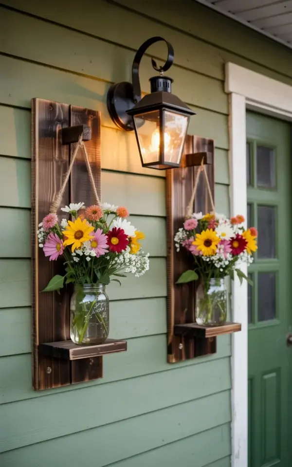 Summer Farmhouse Wall Decor: Mason Jar Sunflowers on Rustic Wood