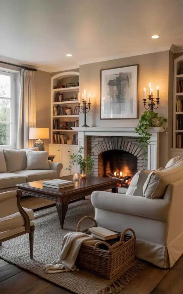 How to Style a Stone Fireplace Mantel | Cozy Living Room Ideas