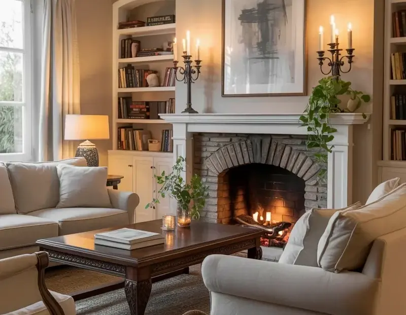 How to Style a Stone Fireplace Mantel | Cozy Living Room Ideas