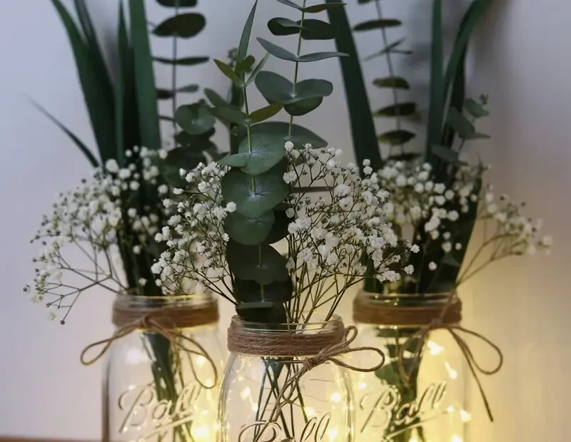 Mason Jar Fairy Lights Centerpiece - Easy Rustic Fall Decor Idea